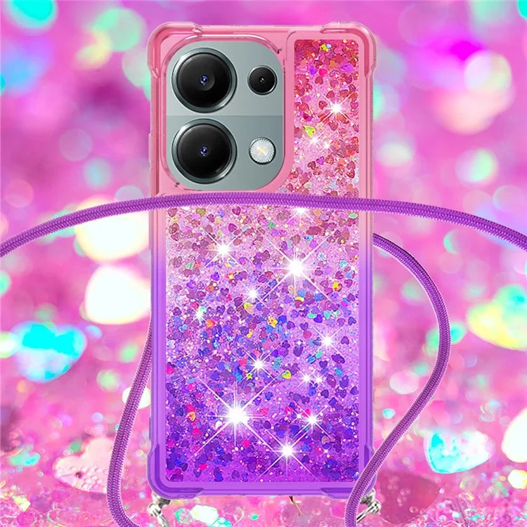 YB Quicksand Series-6 For Xiaomi Redmi Note 13 Pro 4G / Poco M6 Pro 4G Sequins Quicksand Case TPU Phone Cover with Lanyard