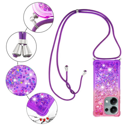 YB Quicksand Series-6 For Xiaomi Redmi Note 13 Pro 4G / Poco M6 Pro 4G Sequins Quicksand Case TPU Phone Cover with Lanyard