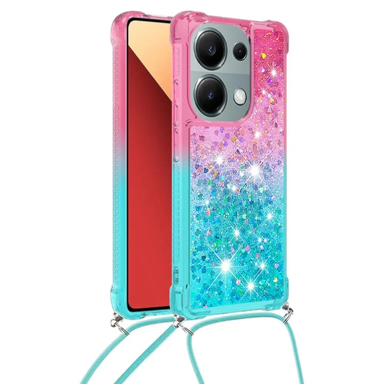YB Quicksand Series-6 For Xiaomi Redmi Note 13 Pro 4G / Poco M6 Pro 4G Sequins Quicksand Case TPU Phone Cover with Lanyard