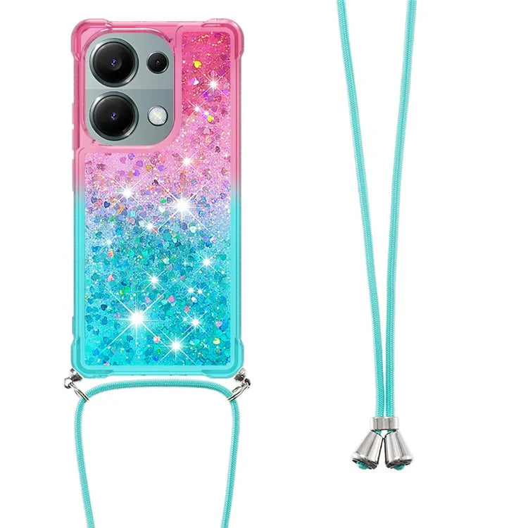 YB Quicksand Series-6 For Xiaomi Redmi Note 13 Pro 4G / Poco M6 Pro 4G Sequins Quicksand Case TPU Phone Cover with Lanyard
