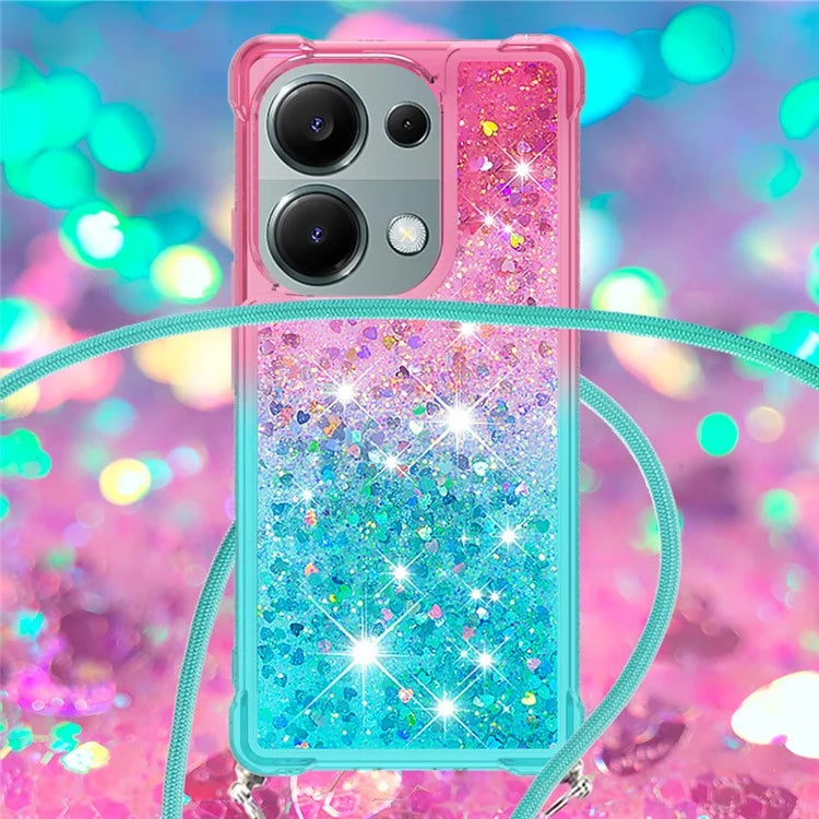 YB Quicksand Series-6 For Xiaomi Redmi Note 13 Pro 4G / Poco M6 Pro 4G Sequins Quicksand Case TPU Phone Cover with Lanyard