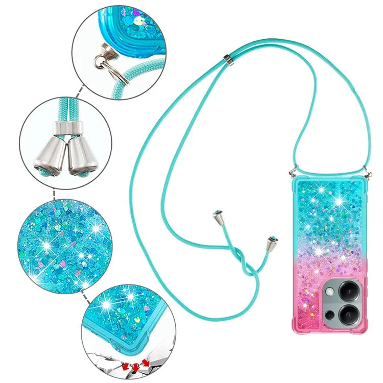 YB Quicksand Series-6 For Xiaomi Redmi Note 13 Pro 4G / Poco M6 Pro 4G Sequins Quicksand Case TPU Phone Cover with Lanyard