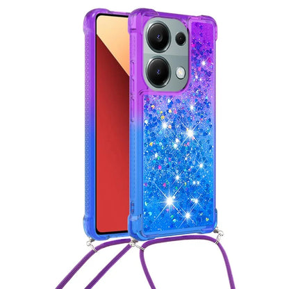 YB Quicksand Series-6 For Xiaomi Redmi Note 13 Pro 4G / Poco M6 Pro 4G Sequins Quicksand Case TPU Phone Cover with Lanyard