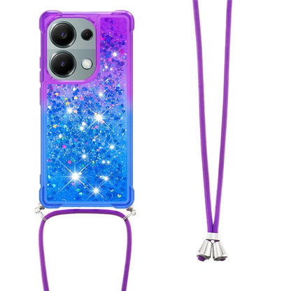 YB Quicksand Series-6 For Xiaomi Redmi Note 13 Pro 4G / Poco M6 Pro 4G Sequins Quicksand Case TPU Phone Cover with Lanyard