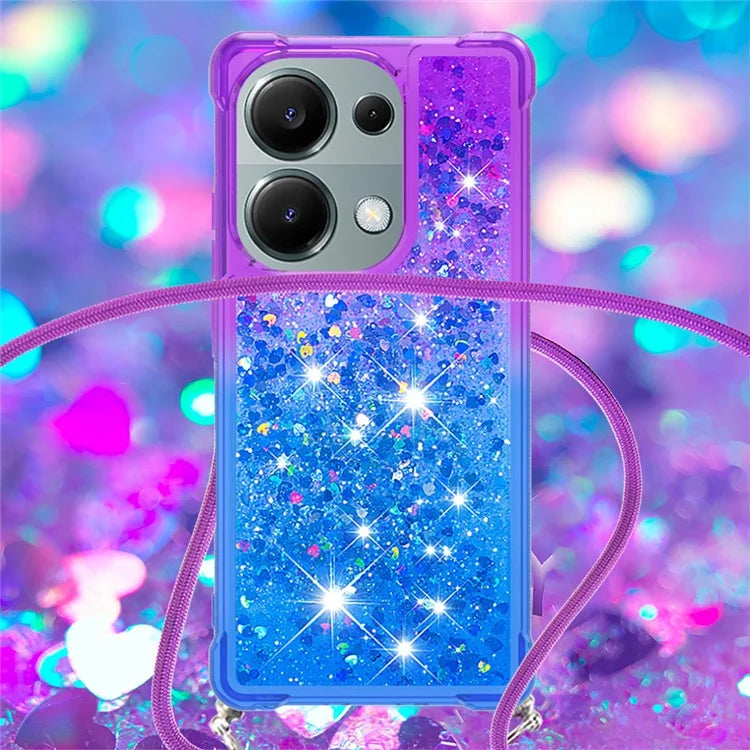 YB Quicksand Series-6 For Xiaomi Redmi Note 13 Pro 4G / Poco M6 Pro 4G Sequins Quicksand Case TPU Phone Cover with Lanyard