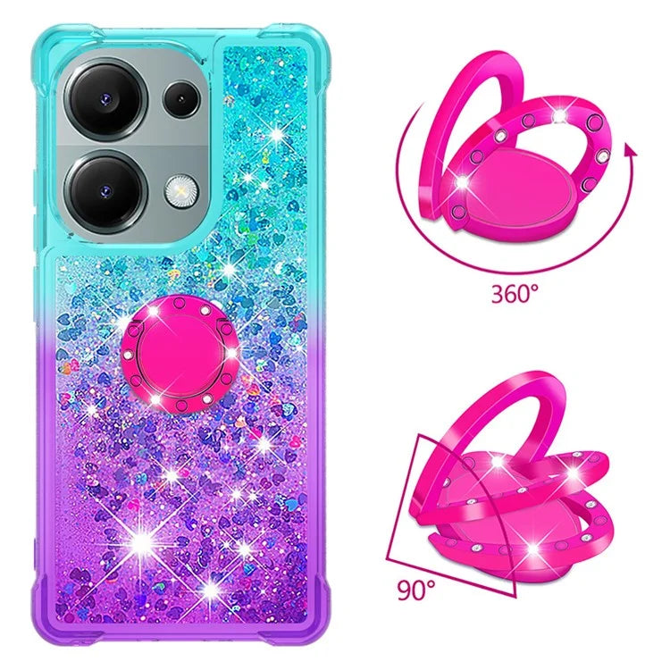 YB Quicksand Series-8 For Xiaomi Redmi Note 13 Pro 4G / Poco M6 Pro 4G Case Ring Kickstand Quicksand Phone Cover
