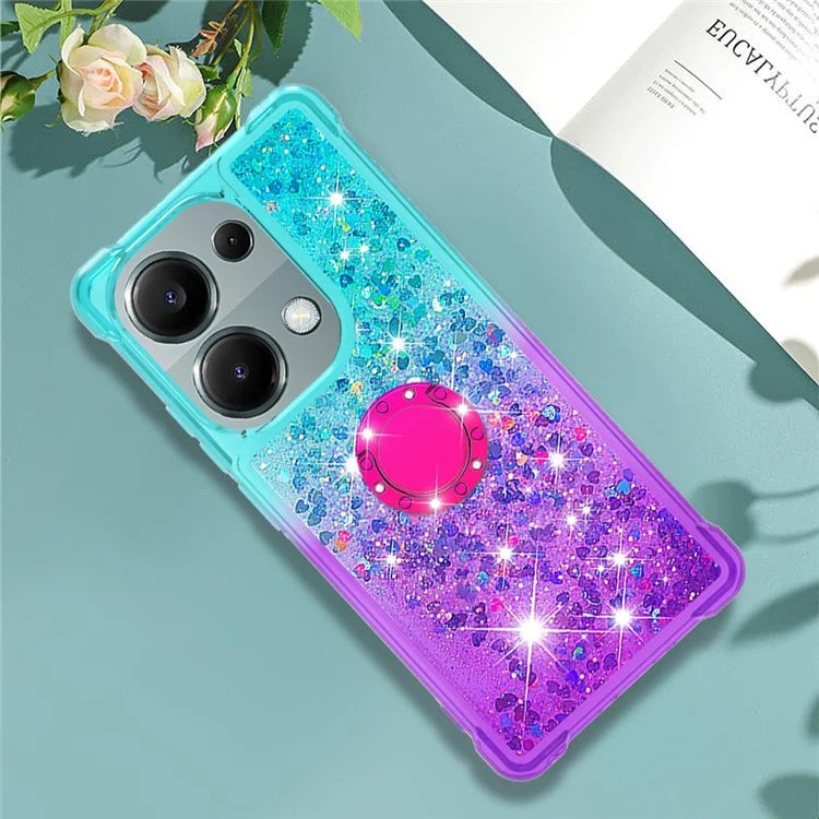 YB Quicksand Series-8 For Xiaomi Redmi Note 13 Pro 4G / Poco M6 Pro 4G Case Ring Kickstand Quicksand Phone Cover