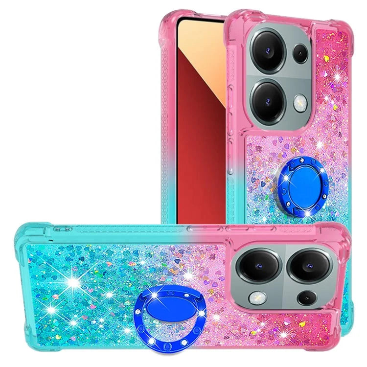 YB Quicksand Series-8 For Xiaomi Redmi Note 13 Pro 4G / Poco M6 Pro 4G Case Ring Kickstand Quicksand Phone Cover