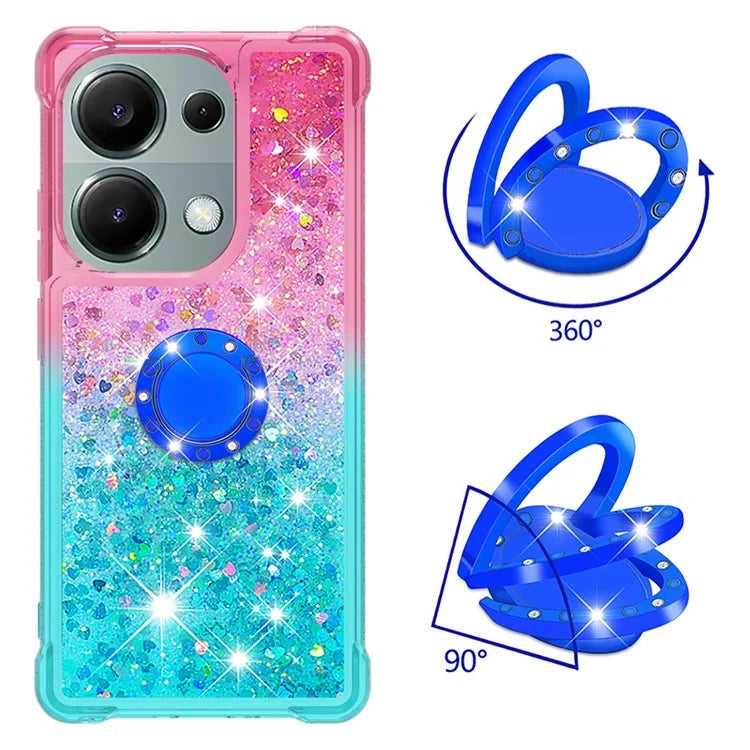 YB Quicksand Series-8 For Xiaomi Redmi Note 13 Pro 4G / Poco M6 Pro 4G Case Ring Kickstand Quicksand Phone Cover