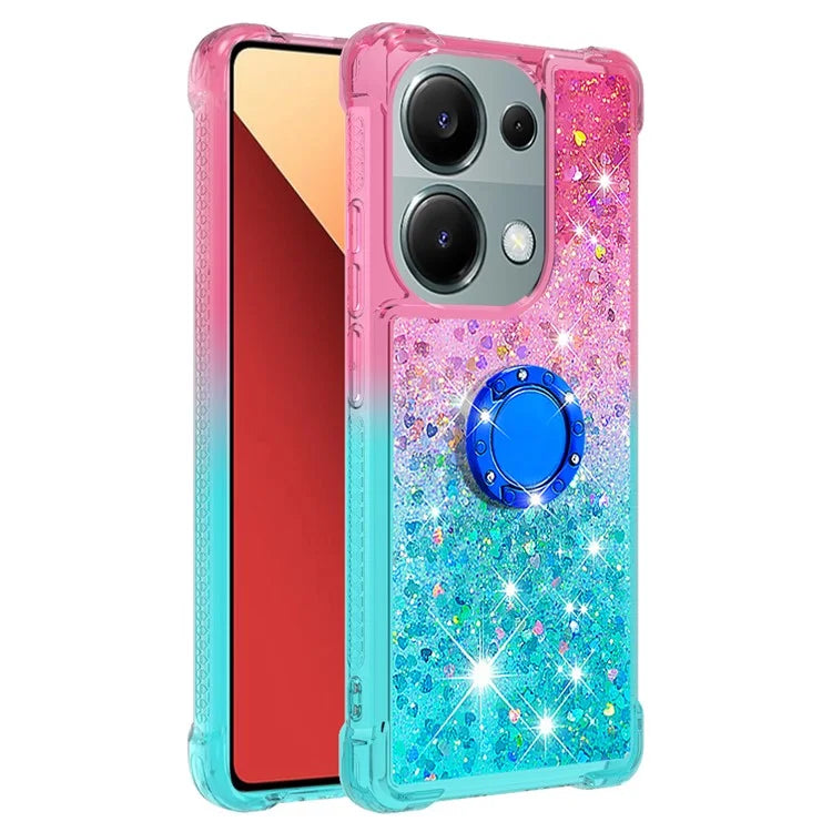 YB Quicksand Series-8 For Xiaomi Redmi Note 13 Pro 4G / Poco M6 Pro 4G Case Ring Kickstand Quicksand Phone Cover