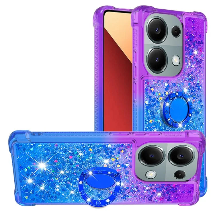 YB Quicksand Series-8 For Xiaomi Redmi Note 13 Pro 4G / Poco M6 Pro 4G Case Ring Kickstand Quicksand Phone Cover