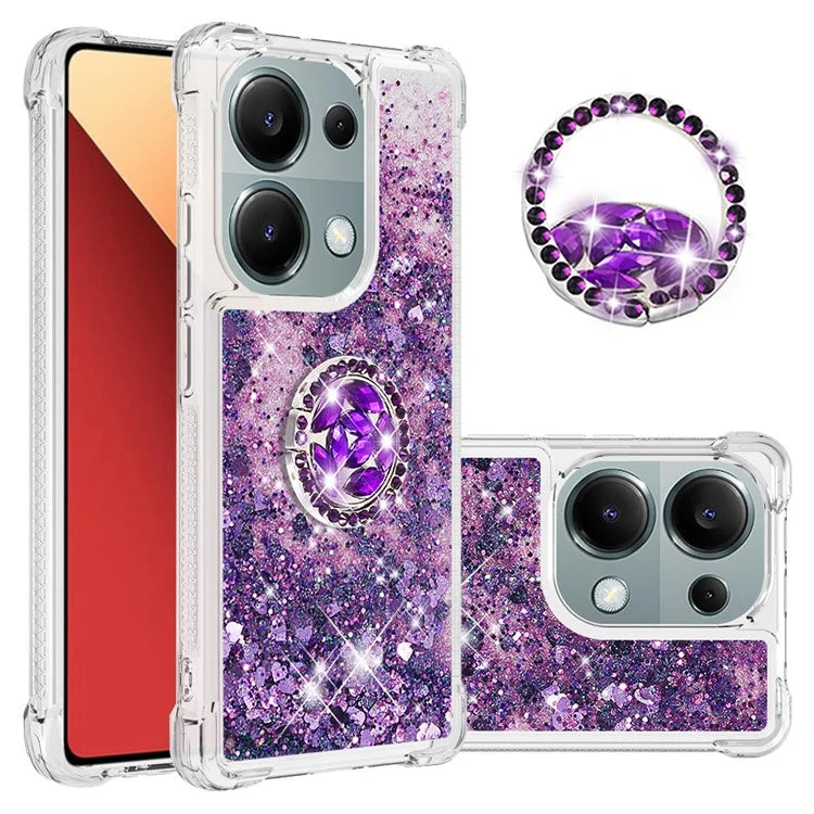 YB Quicksand Series-7 For Xiaomi Redmi Note 13 Pro 4G / Poco M6 Pro 4G Case Flowing Sequins Phone Kickstand Cover