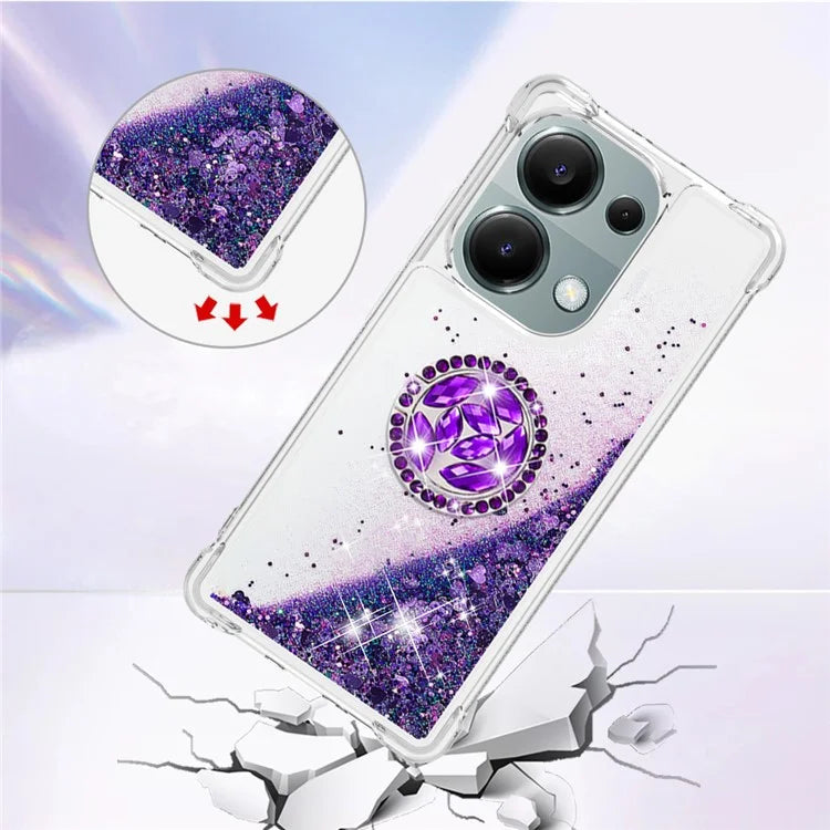 YB Quicksand Series-7 For Xiaomi Redmi Note 13 Pro 4G / Poco M6 Pro 4G Case Flowing Sequins Phone Kickstand Cover