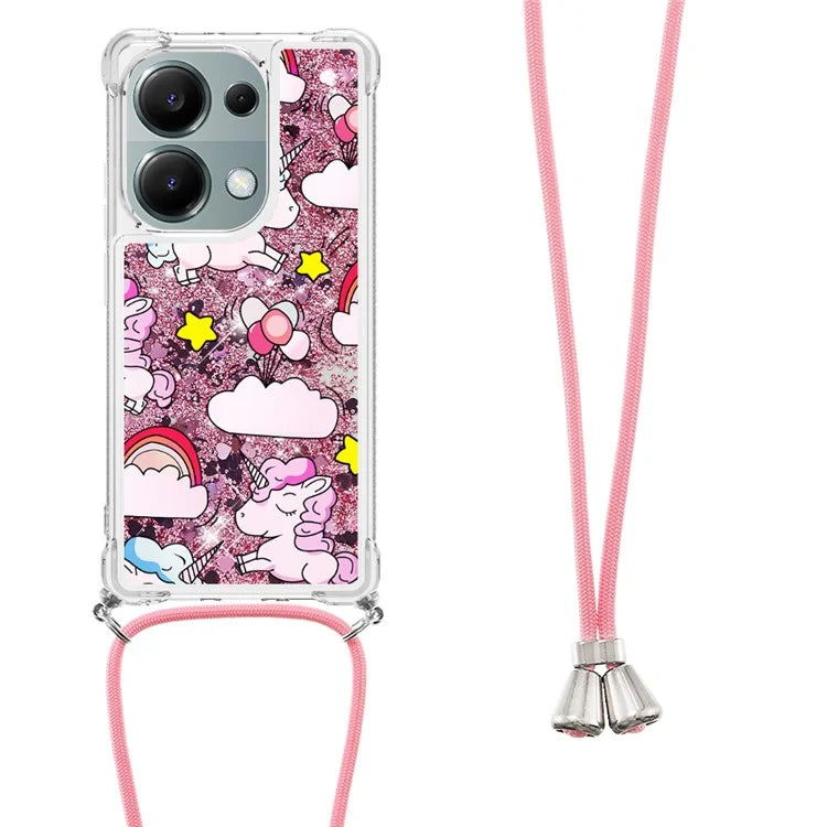 YB Quicksand Series-5 For Xiaomi Redmi Note 13 Pro 4G / Poco M6 Pro 4G Case Flowing Sequins Pattern Phone Cover with Lanyard
