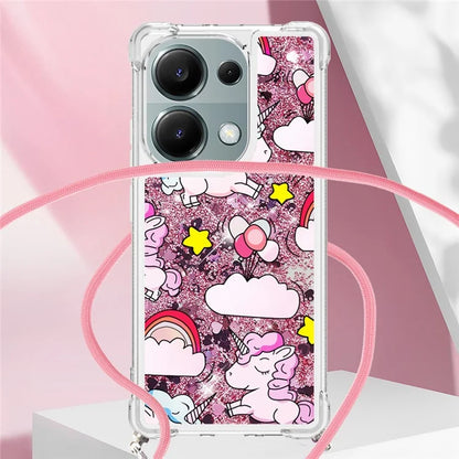 YB Quicksand Series-5 For Xiaomi Redmi Note 13 Pro 4G / Poco M6 Pro 4G Case Flowing Sequins Pattern Phone Cover with Lanyard