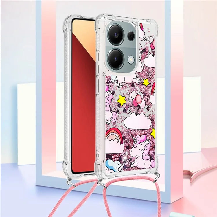 YB Quicksand Series-5 For Xiaomi Redmi Note 13 Pro 4G / Poco M6 Pro 4G Case Flowing Sequins Pattern Phone Cover with Lanyard