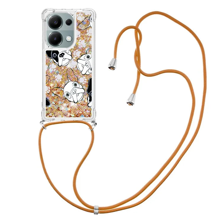 YB Quicksand Series-5 For Xiaomi Redmi Note 13 Pro 4G / Poco M6 Pro 4G Case Flowing Sequins Pattern Phone Cover with Lanyard