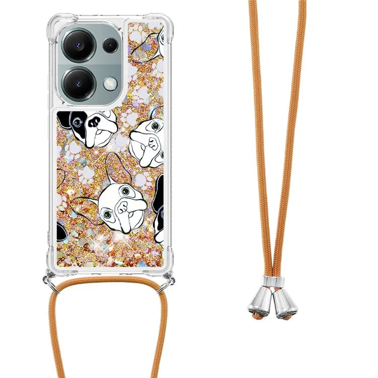 YB Quicksand Series-5 For Xiaomi Redmi Note 13 Pro 4G / Poco M6 Pro 4G Case Flowing Sequins Pattern Phone Cover with Lanyard