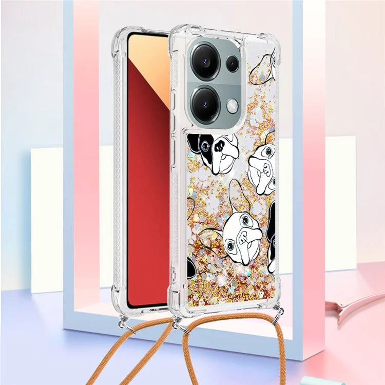 YB Quicksand Series-5 For Xiaomi Redmi Note 13 Pro 4G / Poco M6 Pro 4G Case Flowing Sequins Pattern Phone Cover with Lanyard