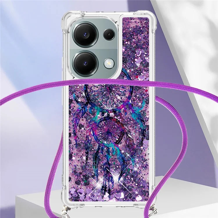 YB Quicksand Series-5 For Xiaomi Redmi Note 13 Pro 4G / Poco M6 Pro 4G Case Flowing Sequins Pattern Phone Cover with Lanyard