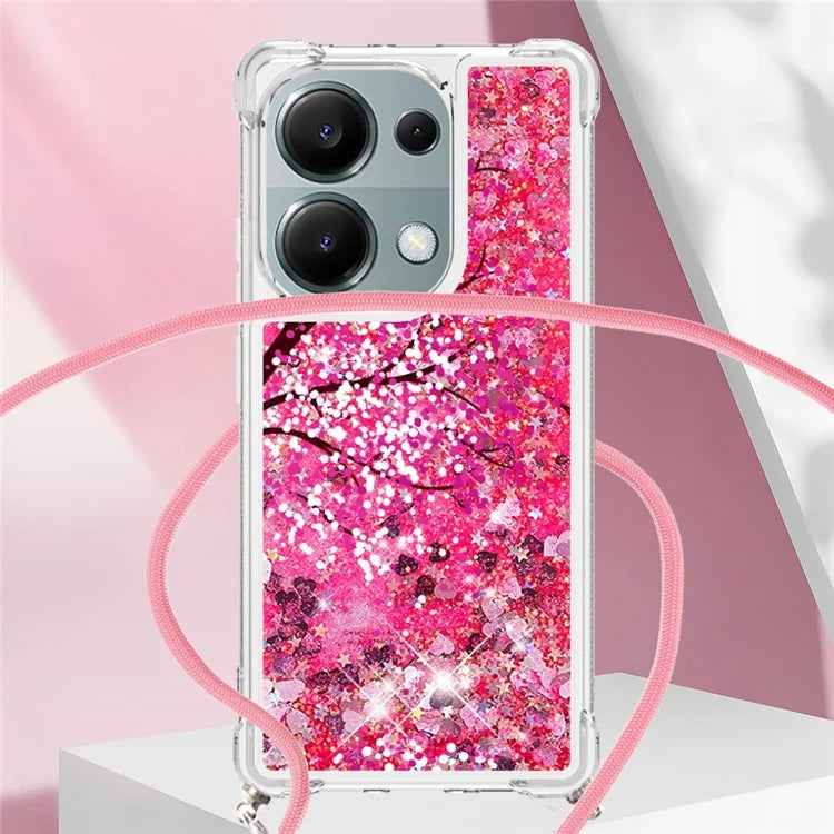 YB Quicksand Series-5 For Xiaomi Redmi Note 13 Pro 4G / Poco M6 Pro 4G Case Flowing Sequins Pattern Phone Cover with Lanyard