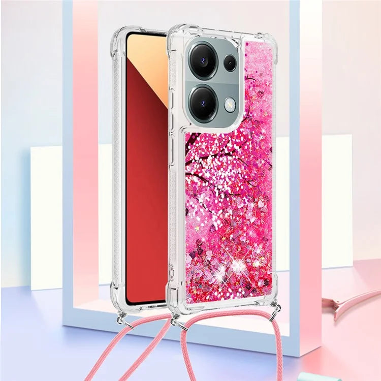 YB Quicksand Series-5 For Xiaomi Redmi Note 13 Pro 4G / Poco M6 Pro 4G Case Flowing Sequins Pattern Phone Cover with Lanyard