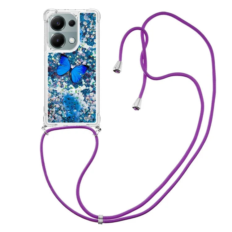 YB Quicksand Series-5 For Xiaomi Redmi Note 13 Pro 4G / Poco M6 Pro 4G Case Flowing Sequins Pattern Phone Cover with Lanyard