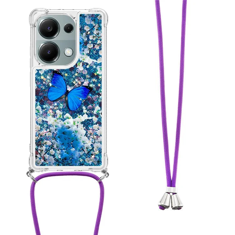 YB Quicksand Series-5 For Xiaomi Redmi Note 13 Pro 4G / Poco M6 Pro 4G Case Flowing Sequins Pattern Phone Cover with Lanyard
