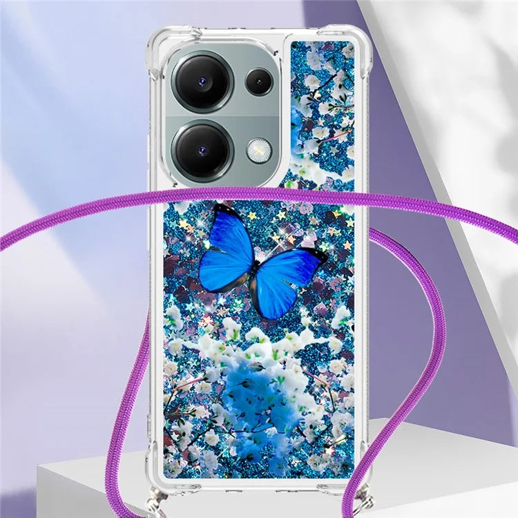 YB Quicksand Series-5 For Xiaomi Redmi Note 13 Pro 4G / Poco M6 Pro 4G Case Flowing Sequins Pattern Phone Cover with Lanyard
