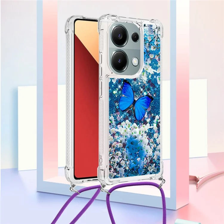 YB Quicksand Series-5 For Xiaomi Redmi Note 13 Pro 4G / Poco M6 Pro 4G Case Flowing Sequins Pattern Phone Cover with Lanyard