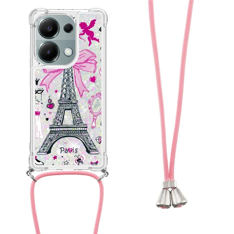 YB Quicksand Series-5 For Xiaomi Redmi Note 13 Pro 4G / Poco M6 Pro 4G Case Flowing Sequins Pattern Phone Cover with Lanyard