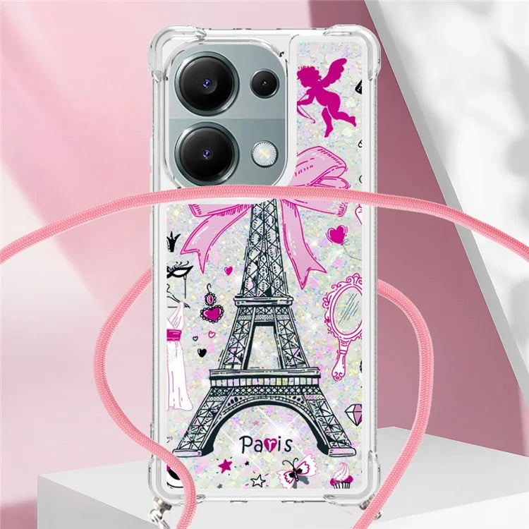 YB Quicksand Series-5 For Xiaomi Redmi Note 13 Pro 4G / Poco M6 Pro 4G Case Flowing Sequins Pattern Phone Cover with Lanyard
