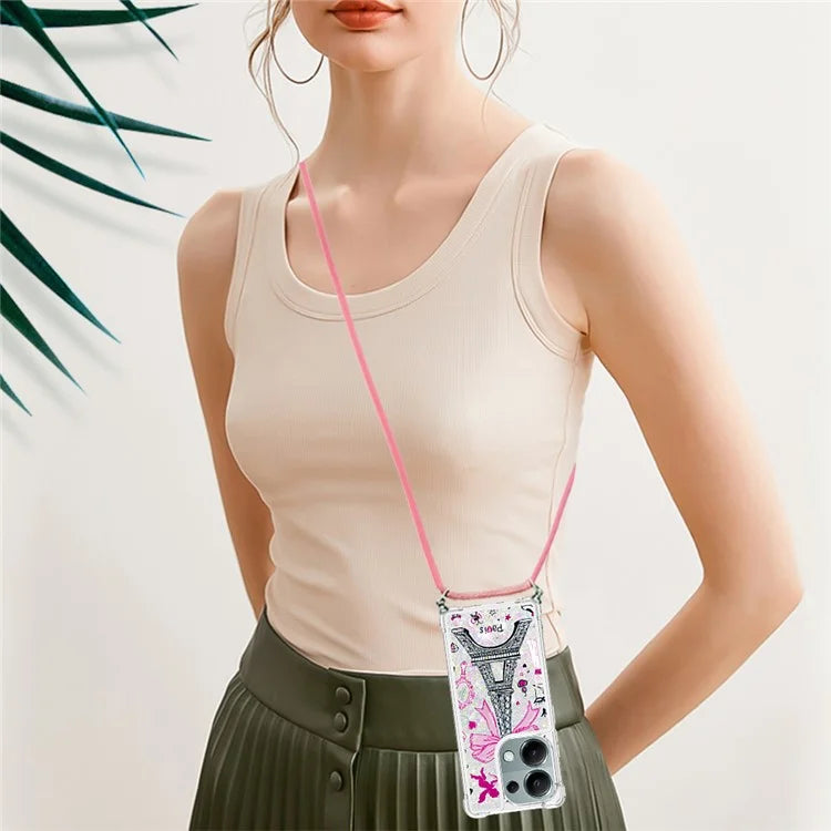 YB Quicksand Series-5 For Xiaomi Redmi Note 13 Pro 4G / Poco M6 Pro 4G Case Flowing Sequins Pattern Phone Cover with Lanyard