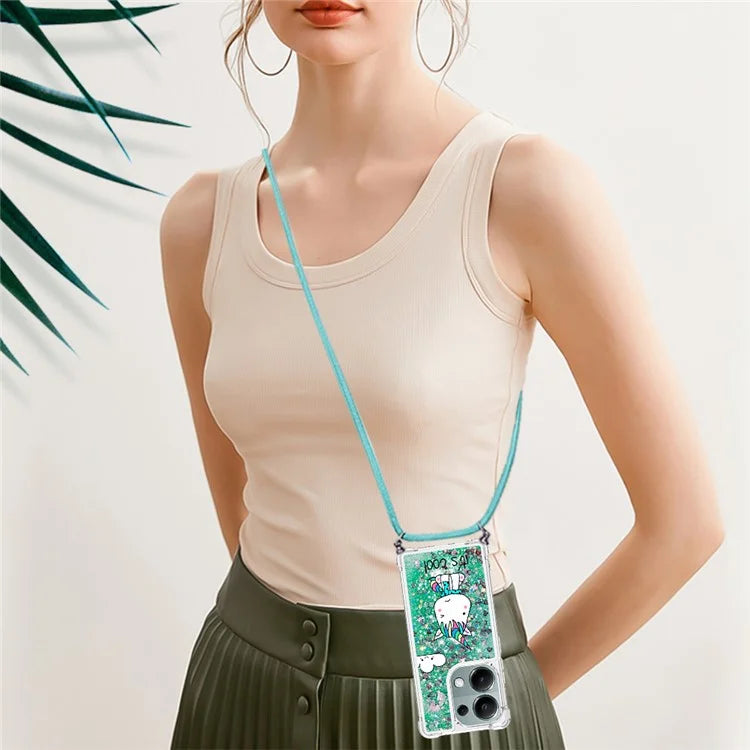 YB Quicksand Series-5 For Xiaomi Redmi Note 13 Pro 4G / Poco M6 Pro 4G Case Flowing Sequins Pattern Phone Cover with Lanyard