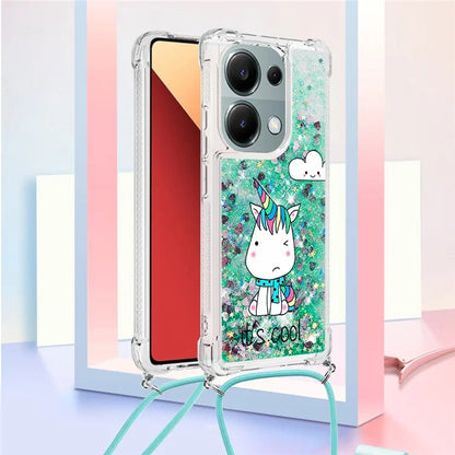 YB Quicksand Series-5 For Xiaomi Redmi Note 13 Pro 4G / Poco M6 Pro 4G Case Flowing Sequins Pattern Phone Cover with Lanyard