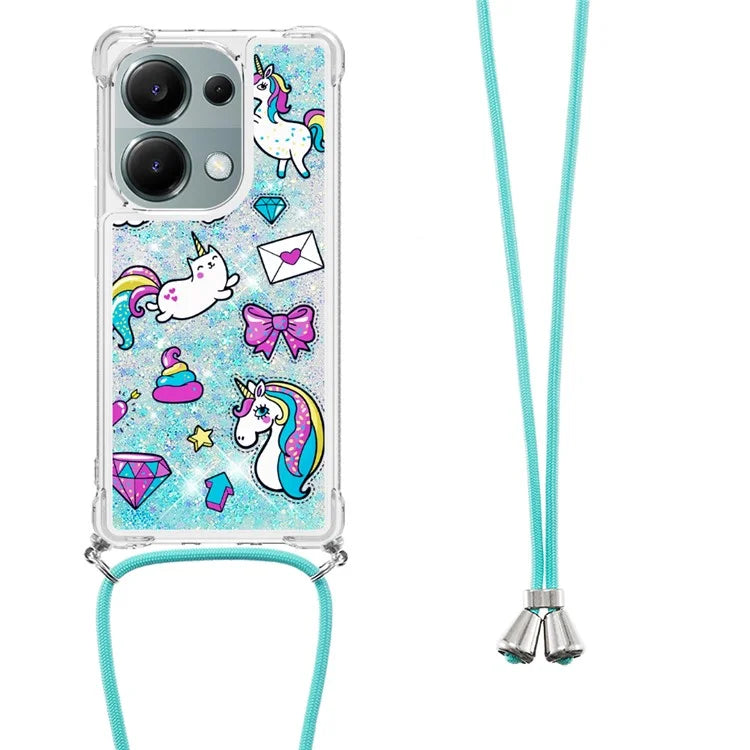 YB Quicksand Series-5 For Xiaomi Redmi Note 13 Pro 4G / Poco M6 Pro 4G Case Flowing Sequins Pattern Phone Cover with Lanyard