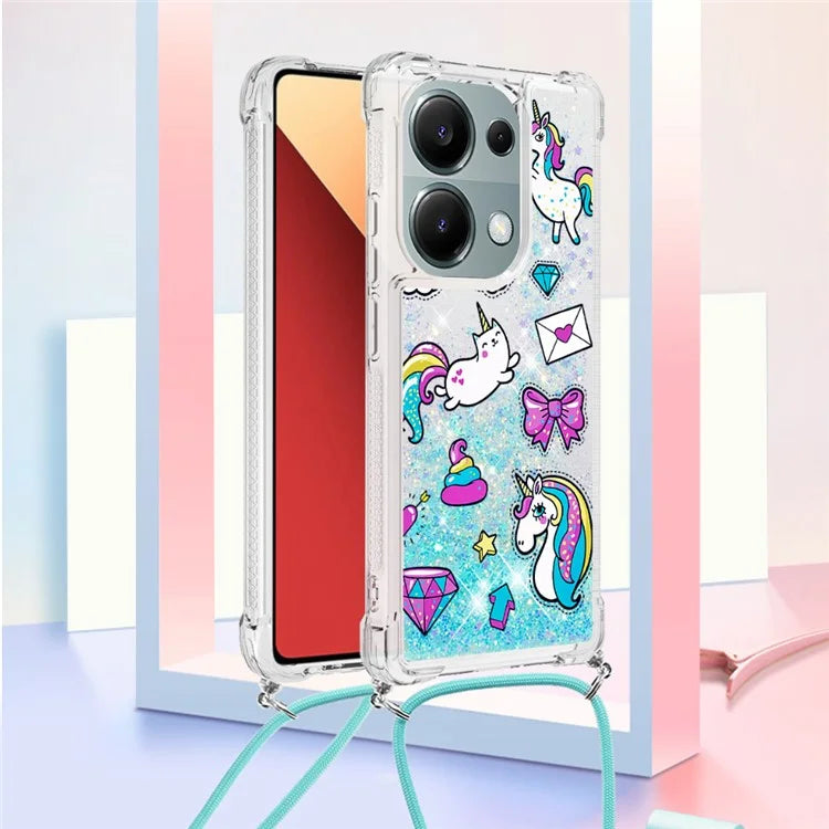 YB Quicksand Series-5 For Xiaomi Redmi Note 13 Pro 4G / Poco M6 Pro 4G Case Flowing Sequins Pattern Phone Cover with Lanyard