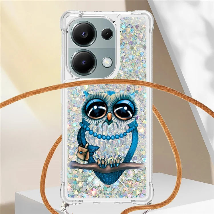 YB Quicksand Series-5 For Xiaomi Redmi Note 13 Pro 4G / Poco M6 Pro 4G Case Flowing Sequins Pattern Phone Cover with Lanyard