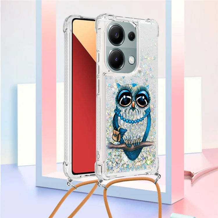 YB Quicksand Series-5 For Xiaomi Redmi Note 13 Pro 4G / Poco M6 Pro 4G Case Flowing Sequins Pattern Phone Cover with Lanyard