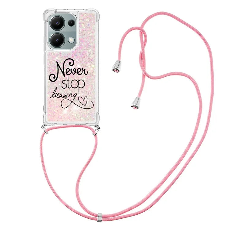 YB Quicksand Series-5 For Xiaomi Redmi Note 13 Pro 4G / Poco M6 Pro 4G Case Flowing Sequins Pattern Phone Cover with Lanyard
