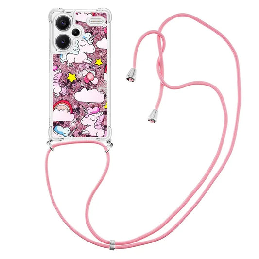 YB Quicksand Series-5 For Xiaomi Redmi Note 13 Pro+ 5G Case Stylish Pattern Sequins TPU Cover with Lanyard