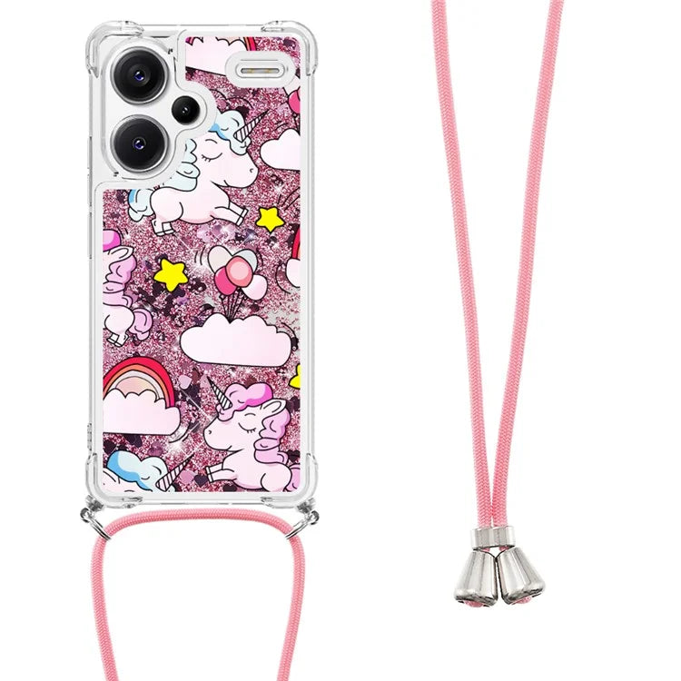 YB Quicksand Series-5 For Xiaomi Redmi Note 13 Pro+ 5G Case Stylish Pattern Sequins TPU Cover with Lanyard
