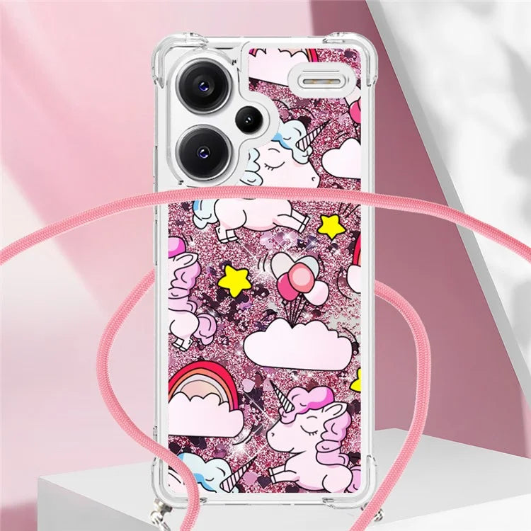 YB Quicksand Series-5 For Xiaomi Redmi Note 13 Pro+ 5G Case Stylish Pattern Sequins TPU Cover with Lanyard