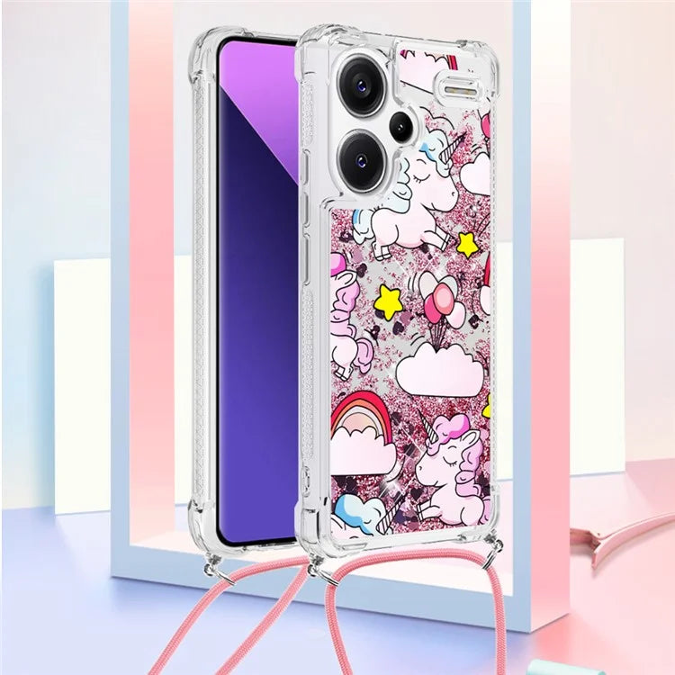 YB Quicksand Series-5 For Xiaomi Redmi Note 13 Pro+ 5G Case Stylish Pattern Sequins TPU Cover with Lanyard