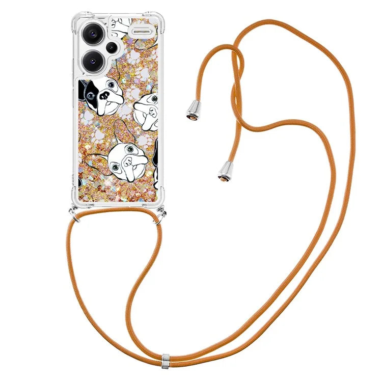YB Quicksand Series-5 For Xiaomi Redmi Note 13 Pro+ 5G Case Stylish Pattern Sequins TPU Cover with Lanyard