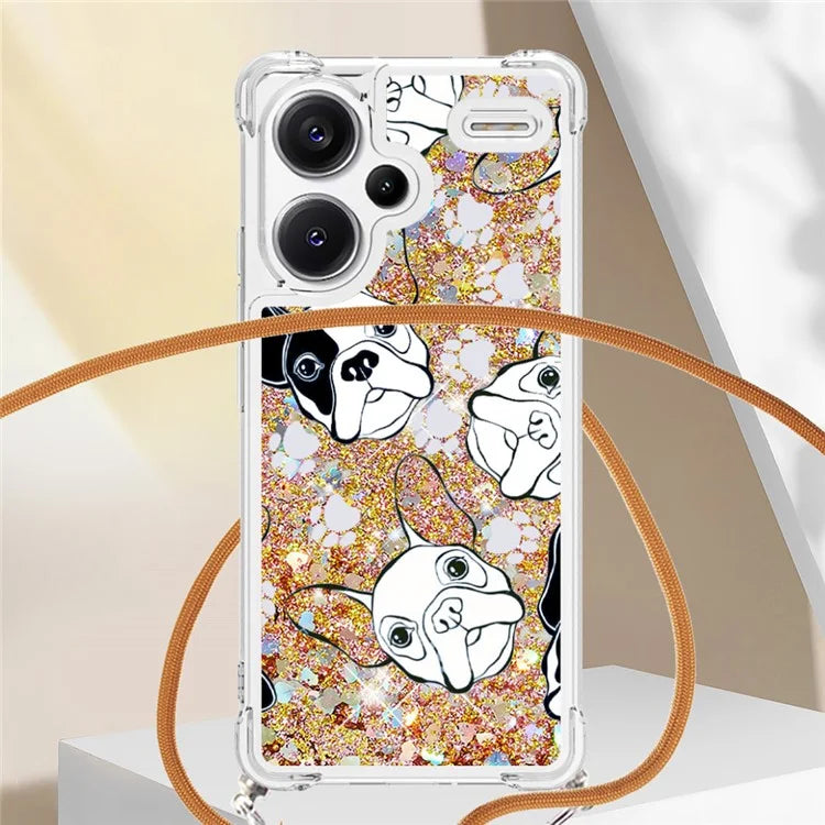 YB Quicksand Series-5 For Xiaomi Redmi Note 13 Pro+ 5G Case Stylish Pattern Sequins TPU Cover with Lanyard