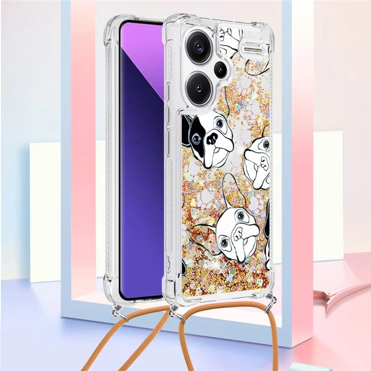 YB Quicksand Series-5 For Xiaomi Redmi Note 13 Pro+ 5G Case Stylish Pattern Sequins TPU Cover with Lanyard