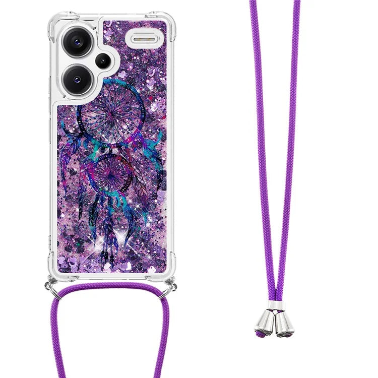 YB Quicksand Series-5 For Xiaomi Redmi Note 13 Pro+ 5G Case Stylish Pattern Sequins TPU Cover with Lanyard