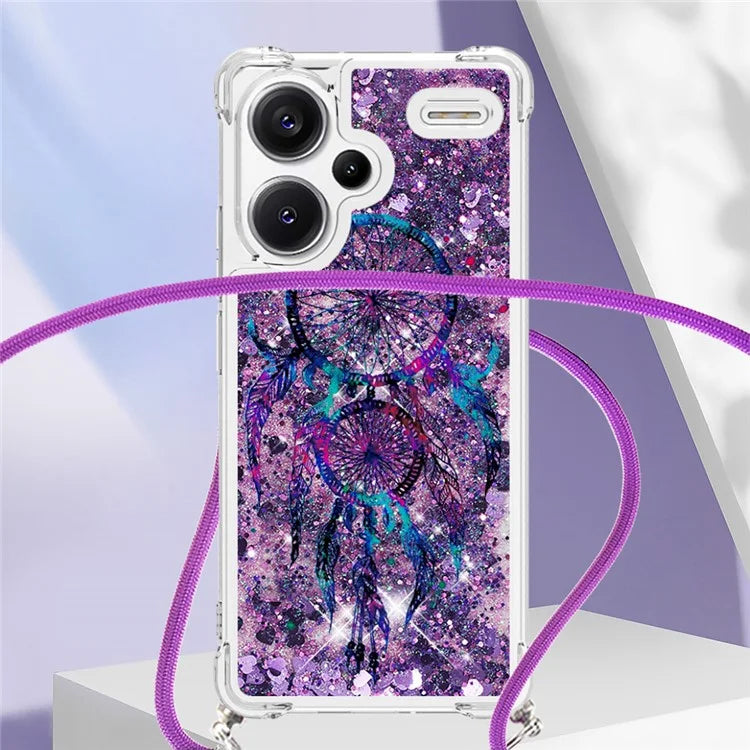 YB Quicksand Series-5 For Xiaomi Redmi Note 13 Pro+ 5G Case Stylish Pattern Sequins TPU Cover with Lanyard