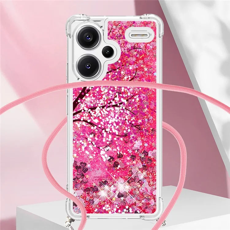 YB Quicksand Series-5 For Xiaomi Redmi Note 13 Pro+ 5G Case Stylish Pattern Sequins TPU Cover with Lanyard